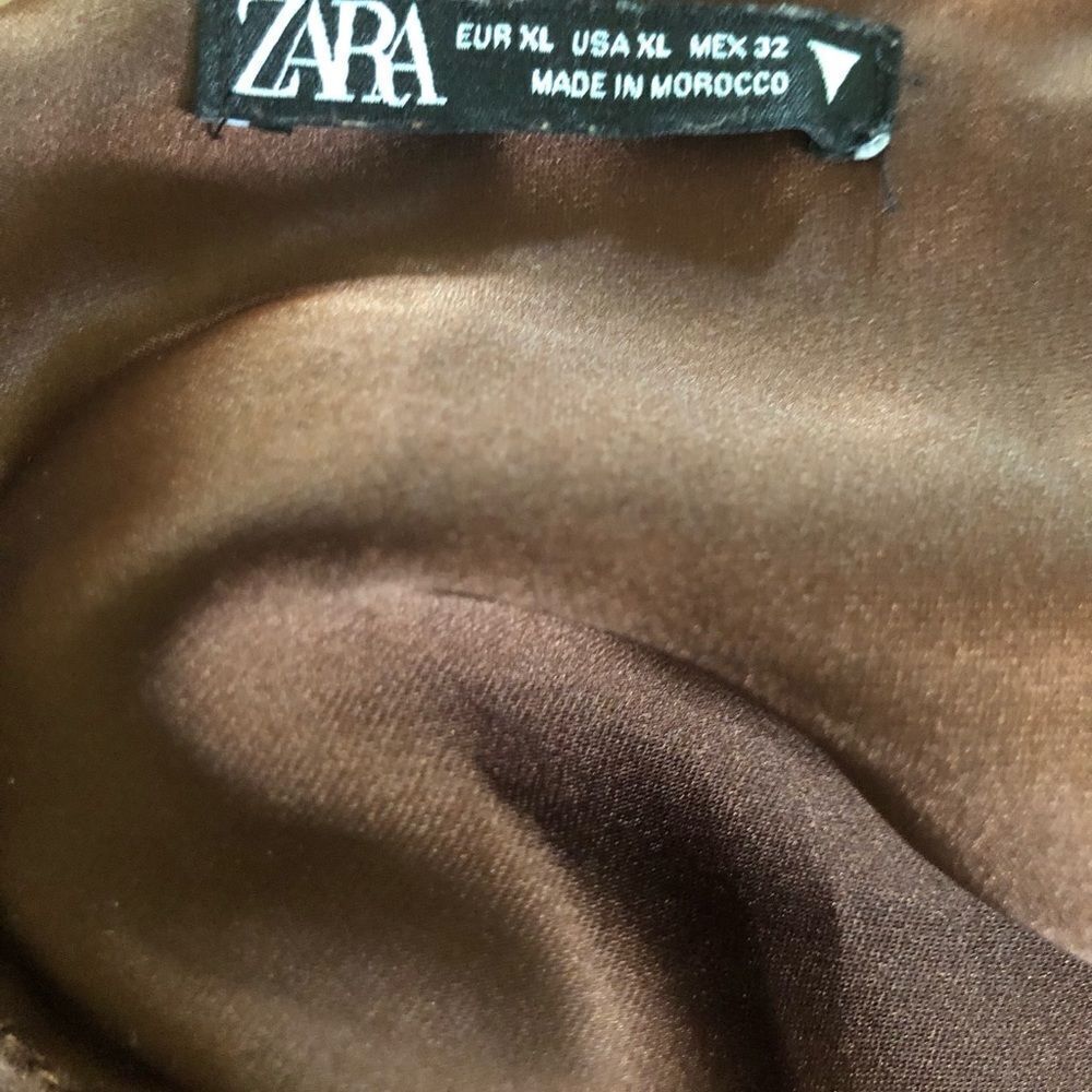 Zara Satin Strappy Midi Slip Dress Brown Sz. XL Criss Cross Back Summer Elegance - Picture 5 of 5